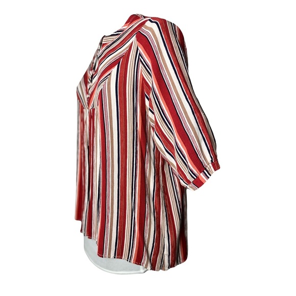 Umgee | Red Multi Stripe Hi-Lo V-Neck Top, Small - Picture 3 of 6